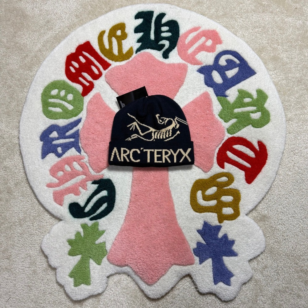 Arcteryx Fernie Toque Beanie Navy Blue Beige Bird Logo Knit Hat One Size NWT